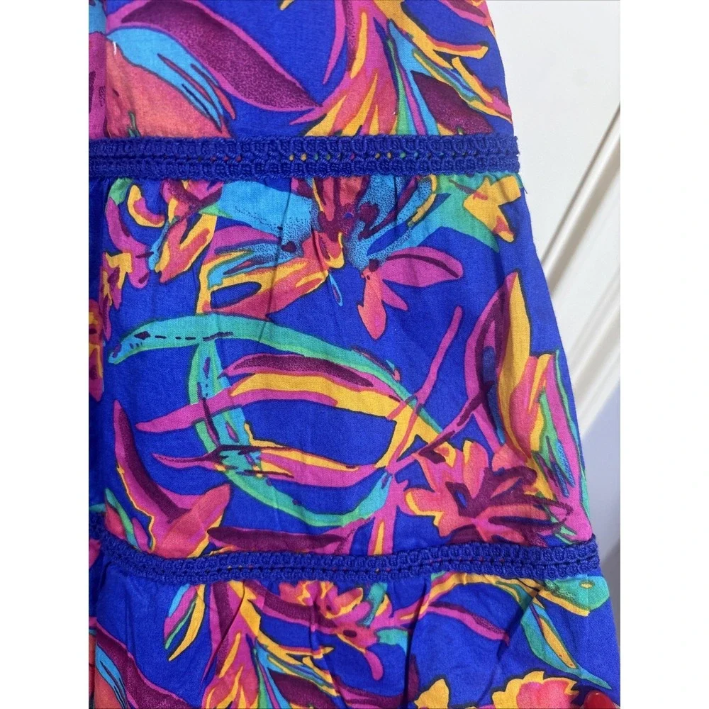 NWT J. Crew Tropical Floral Smocked Tiered Mini Skirt Crochet Trim Boho Medium
